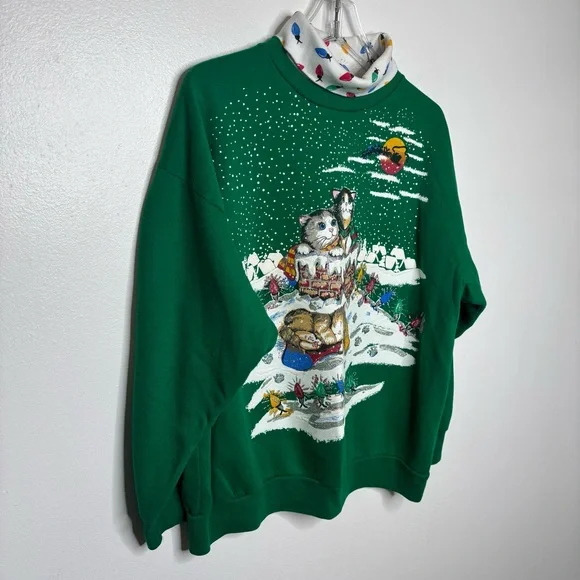 Vintage Nutcracker Cat Christmas Sweatshirt Green XL - Picture 5 of 10